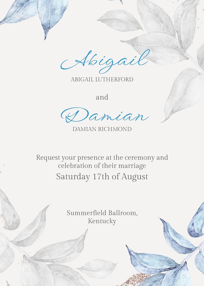 Aesthetic wedding invitation card template, editable text