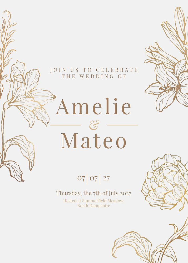 Floral wedding invitation card template