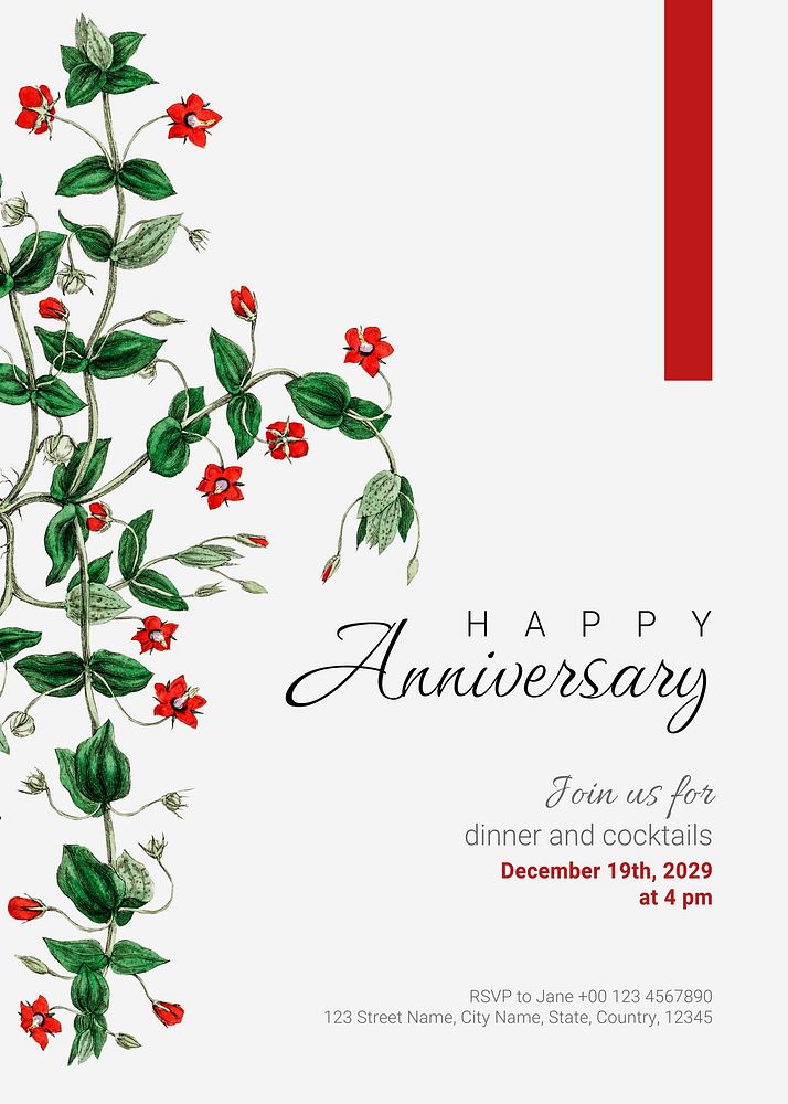 Anniversary party invitation card template, editable text
