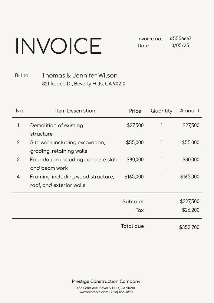 Construction company invoice template finance & accounting design