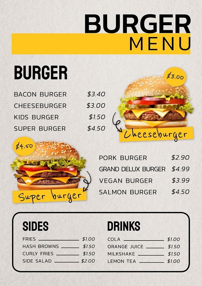 Burger menu template