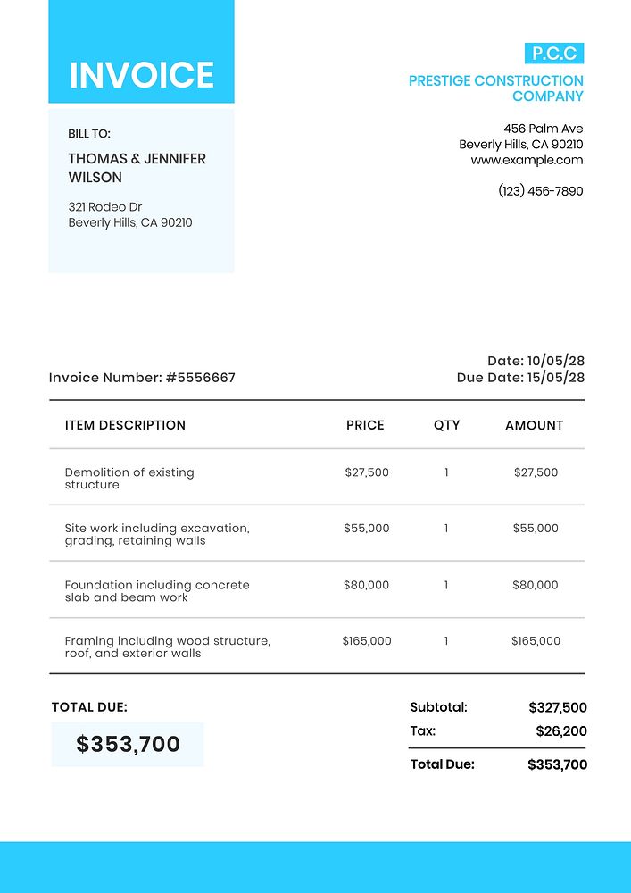 Construction company invoice template, finance & accounting design