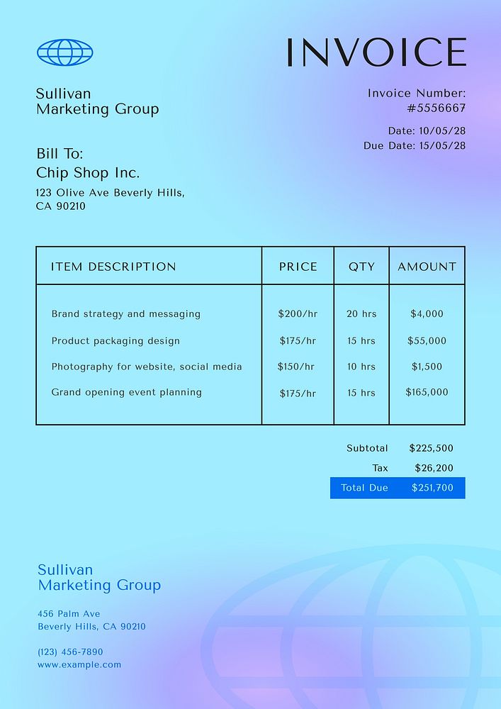 Marketing service invoice template, finance & accounting design