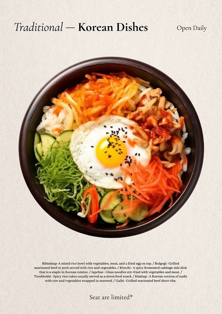 Korean food menu template and design