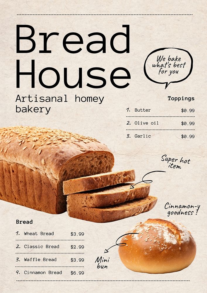 Bread bakery menu template 