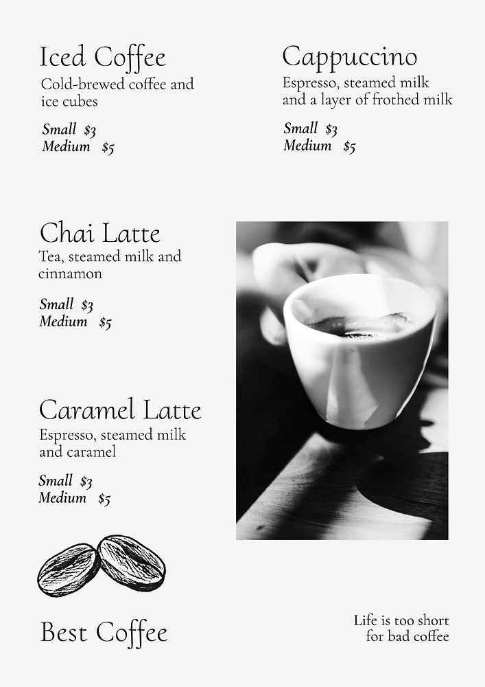 Coffee menu template and design