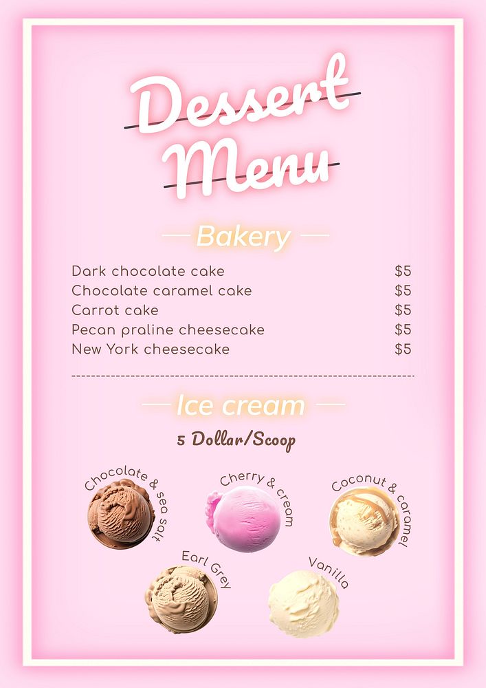 Dessert menu template and design