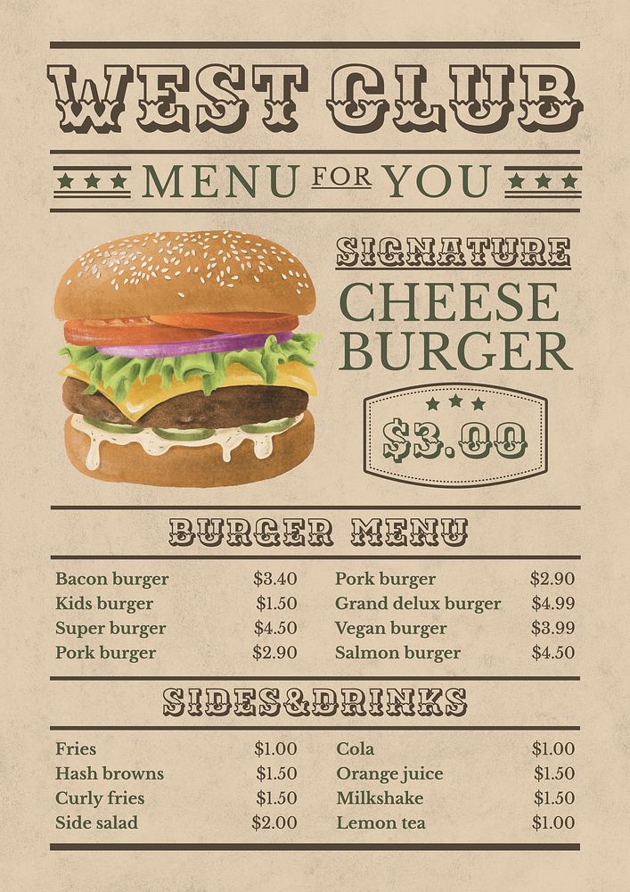 Burger menu template 