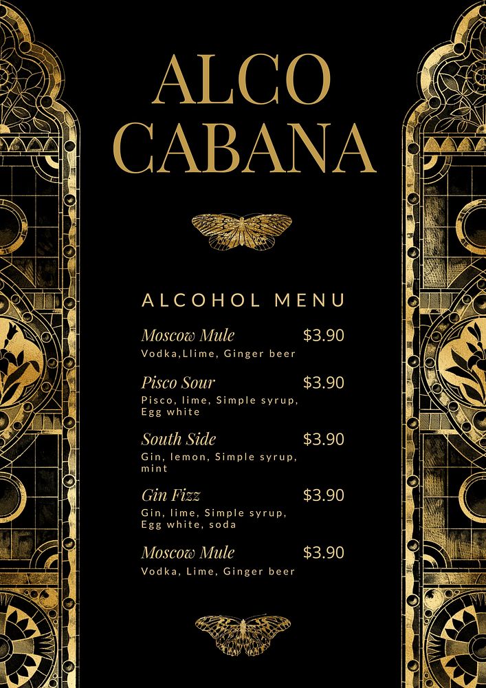 Bar menu template and design