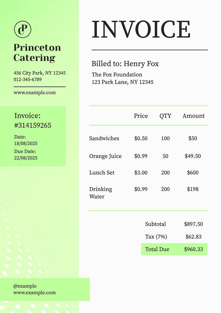 Foundation catering invoice template