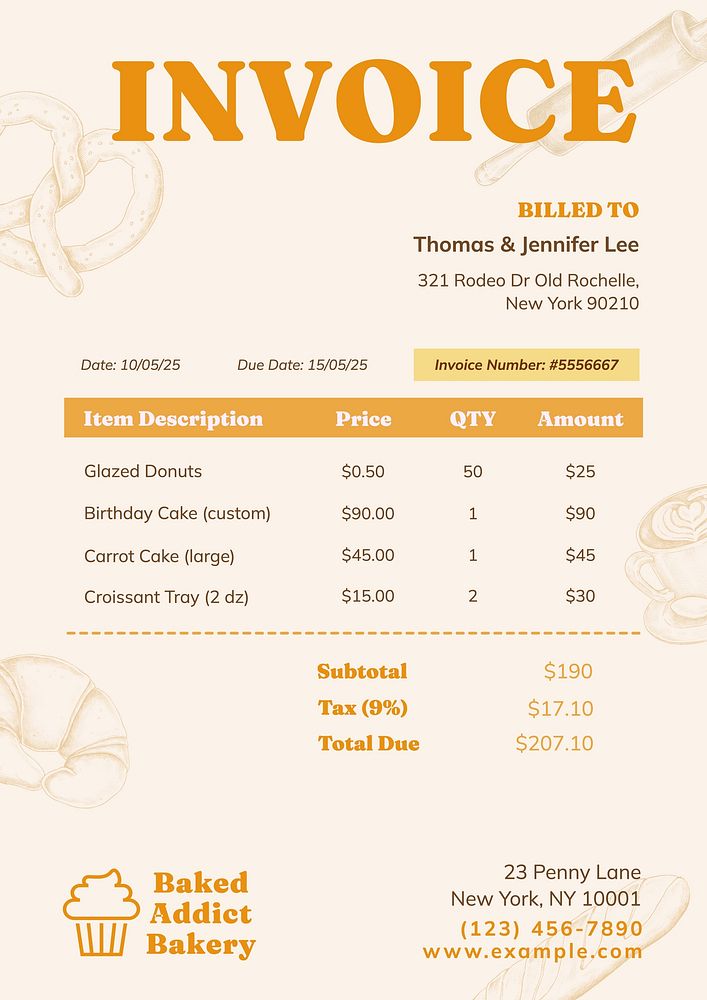 Bakery invoice template