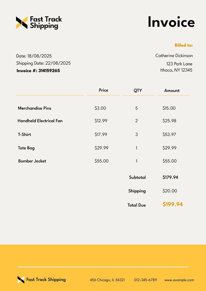 Shipping invoice template