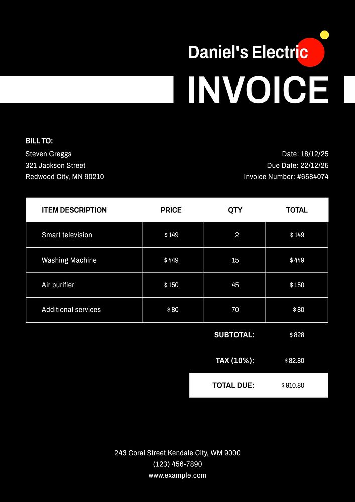 Electrical product invoice template
