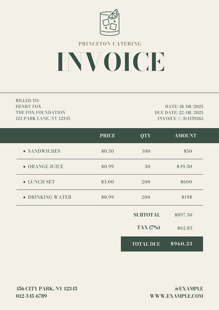 Foundation catering invoice template