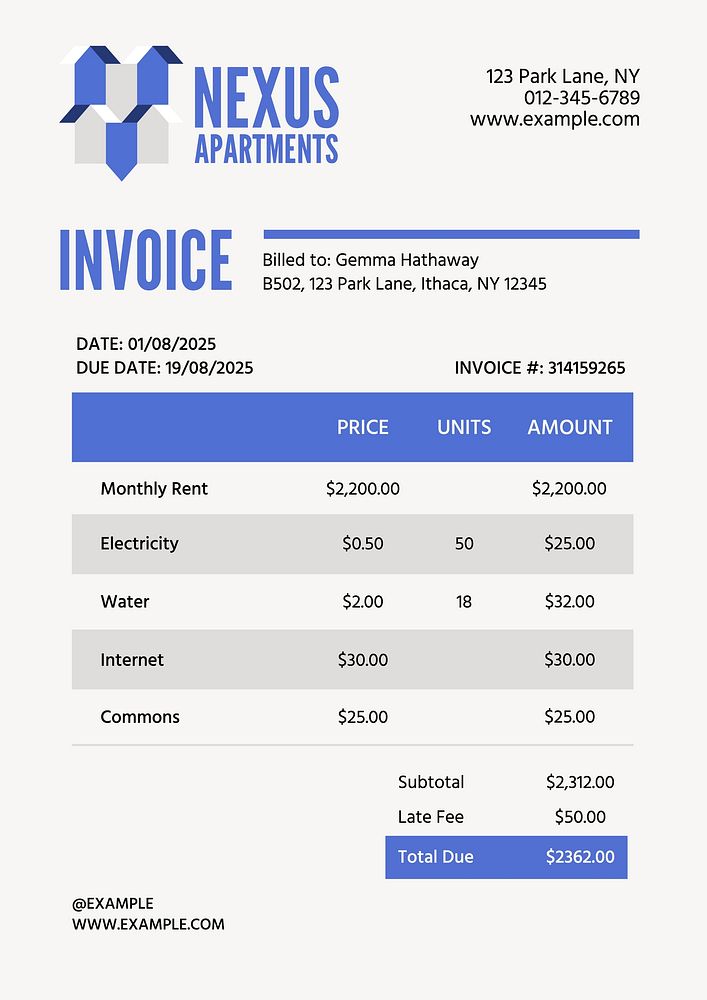 Rent invoice template