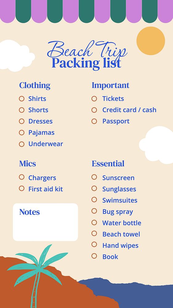 Summer packing list template