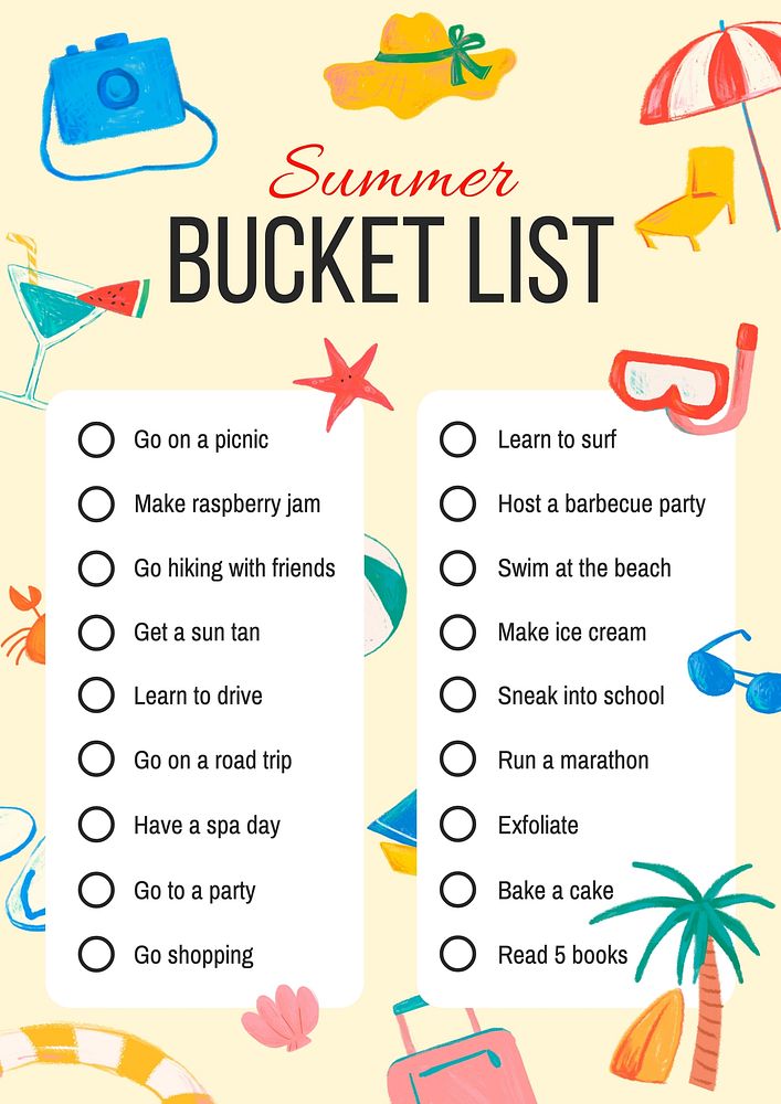 Summer bucket list template