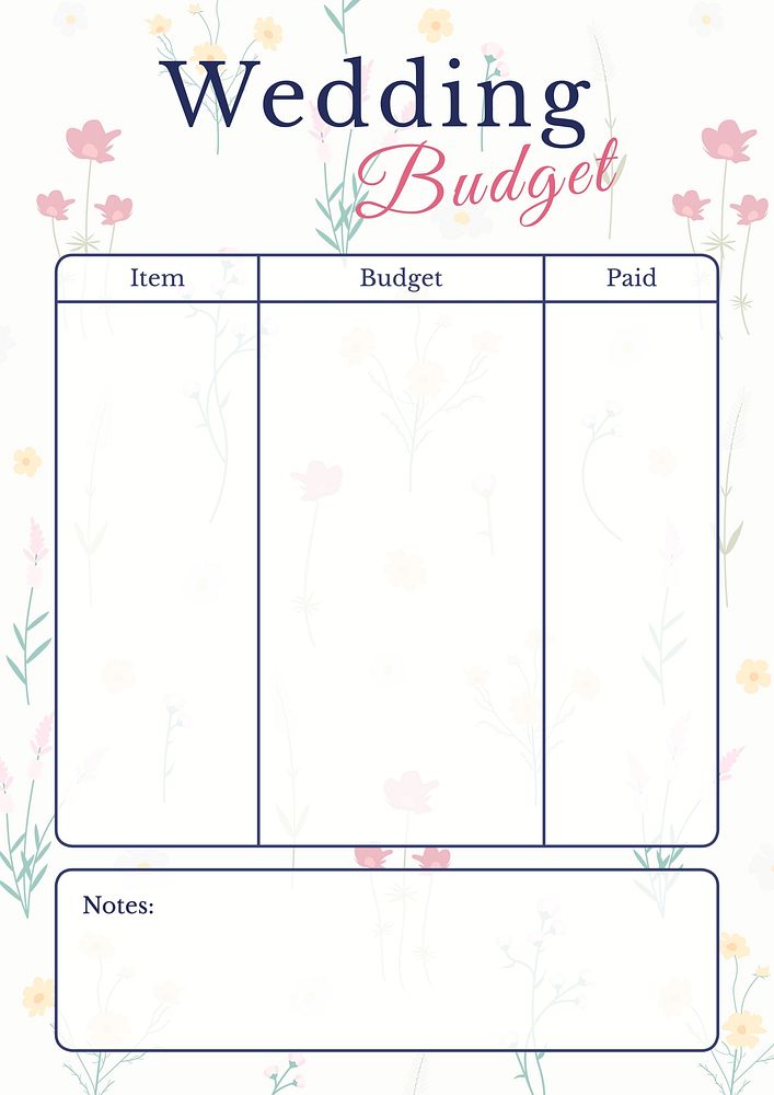 Wedding budget template