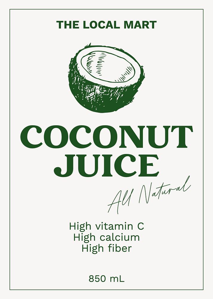 Coconut juice  label template