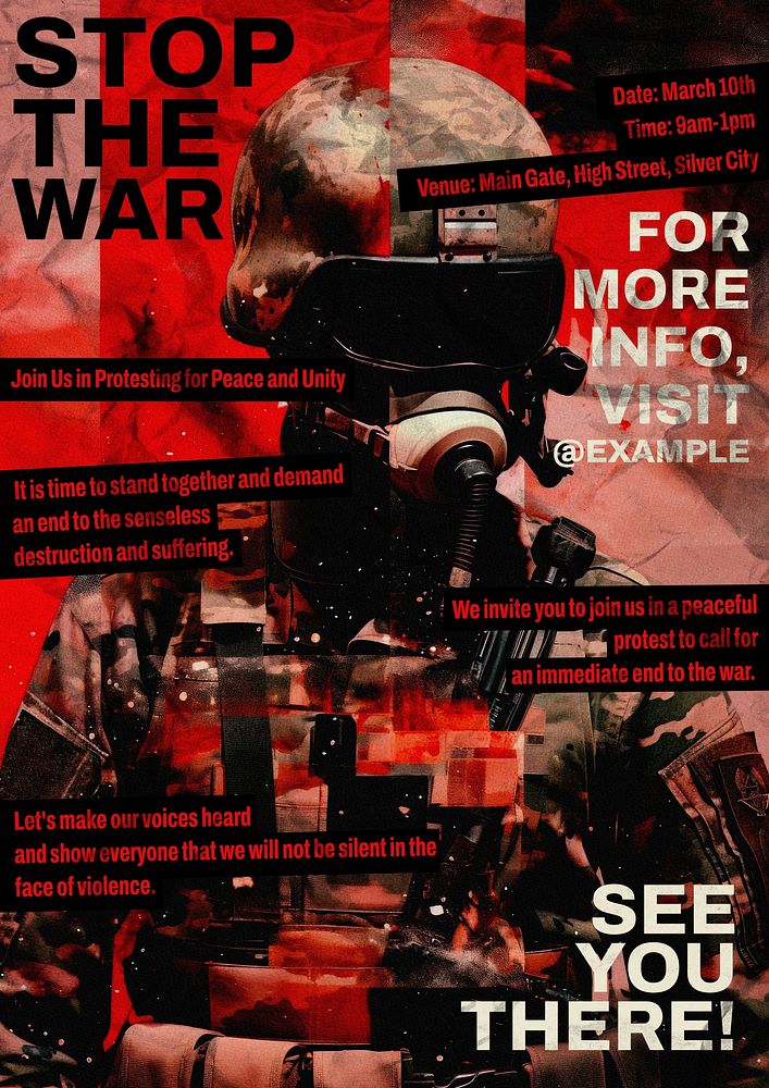 Stop war, protest poster template