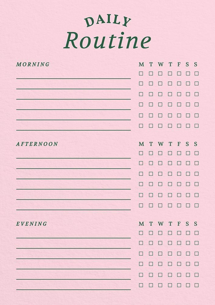 Daily routine planner template,  digital note design