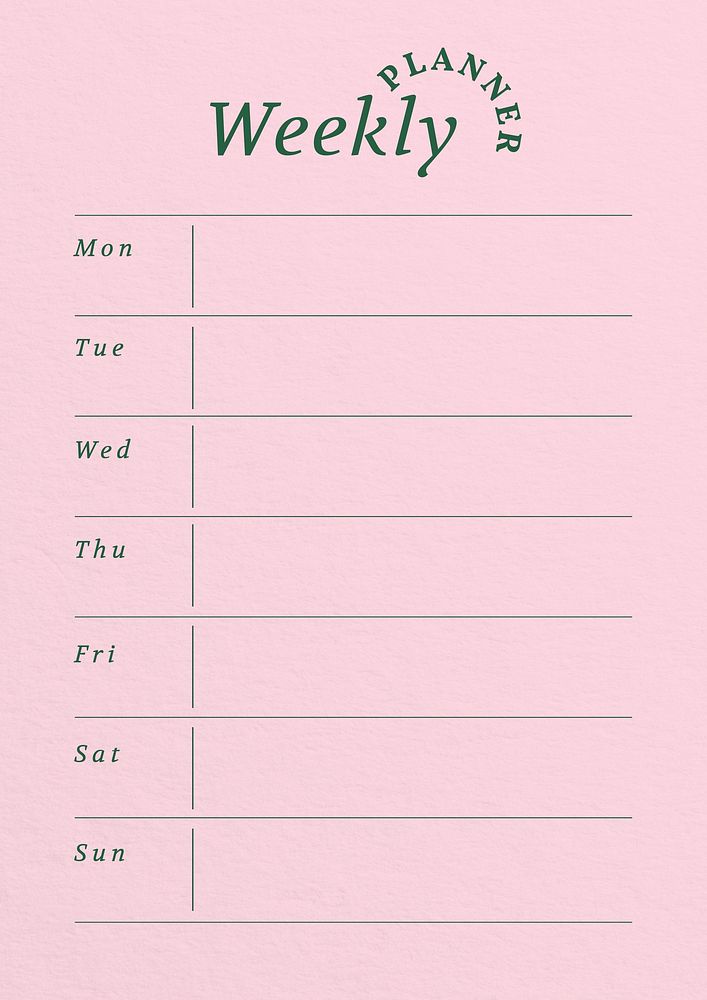 Weekly  planner template,  digital note design