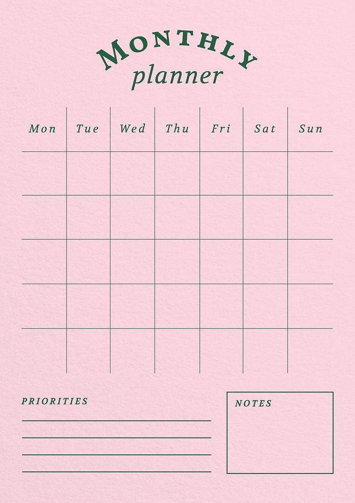 Monthly  planner template,  digital note design