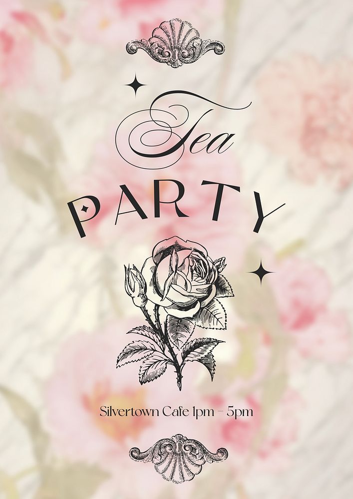 Tea party poster template, editable design