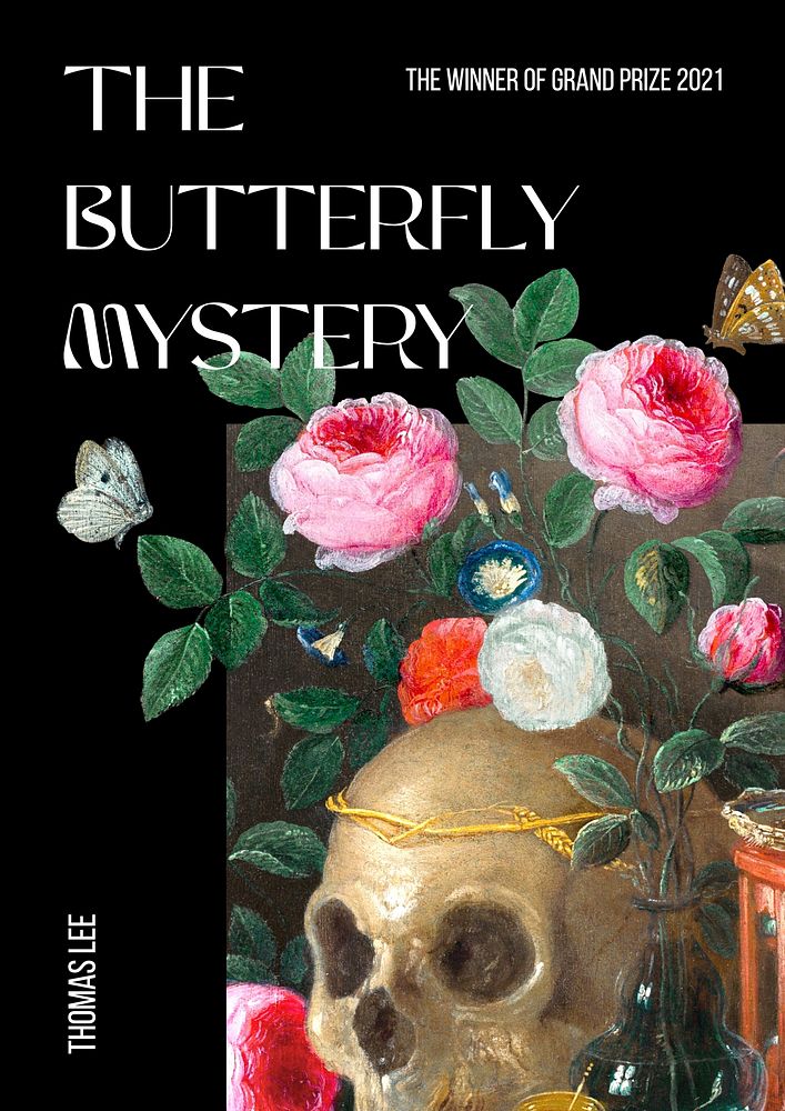 Butterfly mystery book poster template