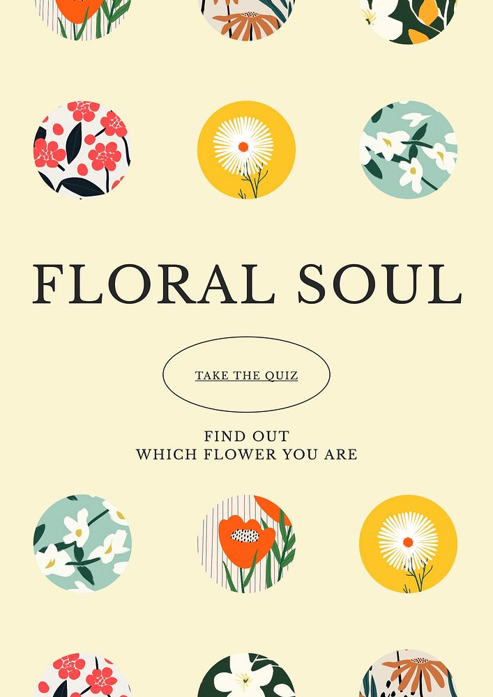 Floral soul quiz poster template  design