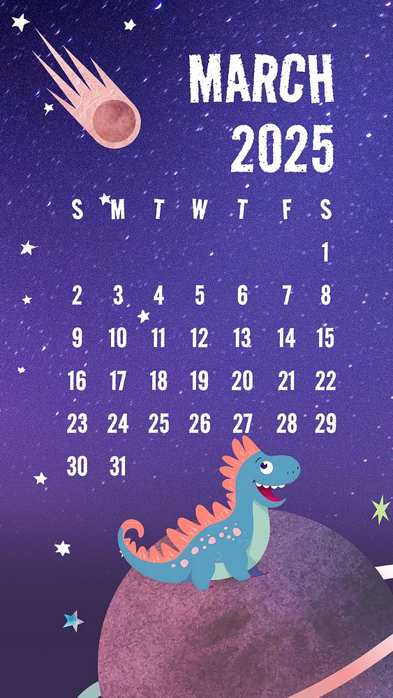March 2025 calendar mobile wallpaper template
