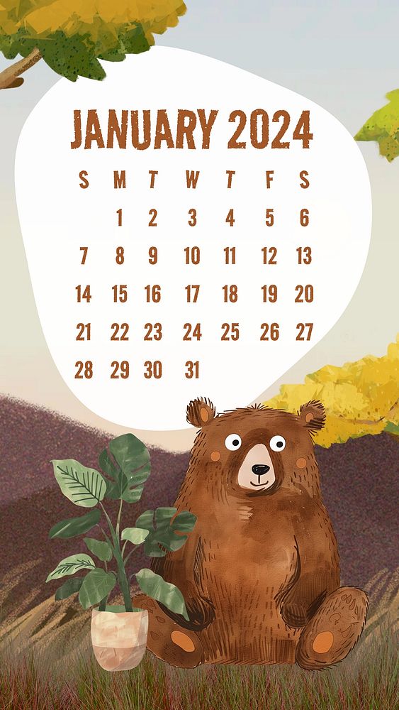 January 2024 calendar mobile wallpaper template