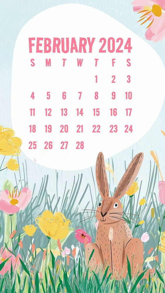 February 2024 calendar mobile wallpaper template
