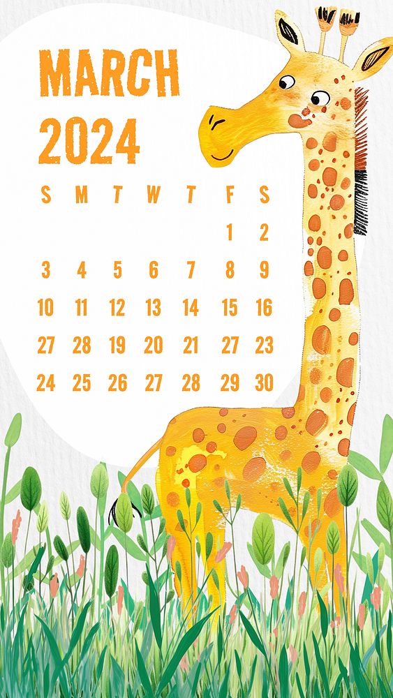 March calendar 2024 mobile wallpaper template