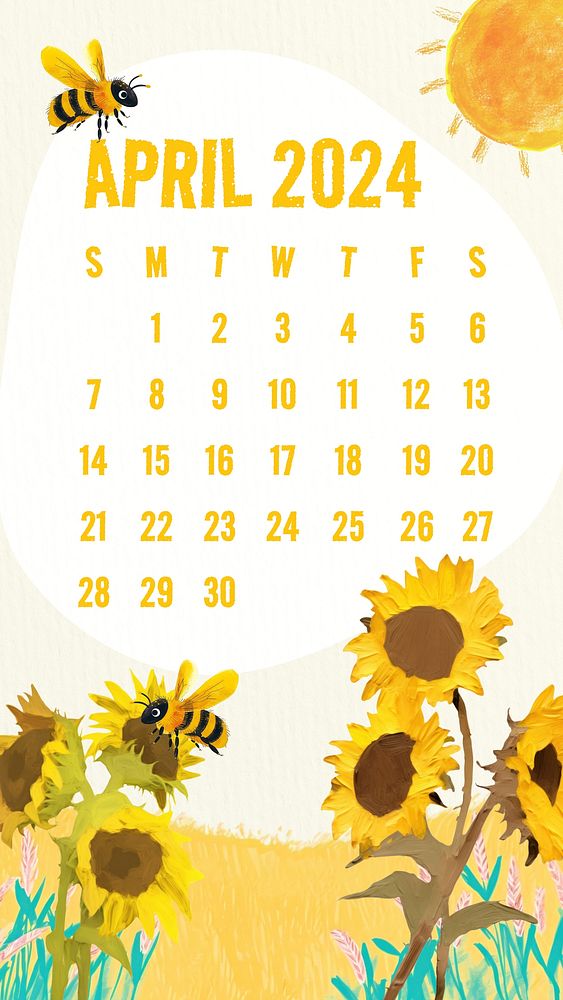 April 2024 calendar mobile wallpaper template