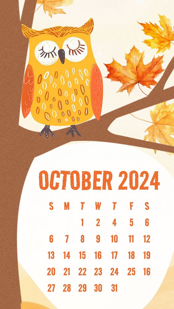 October 2024 calendar mobile wallpaper template