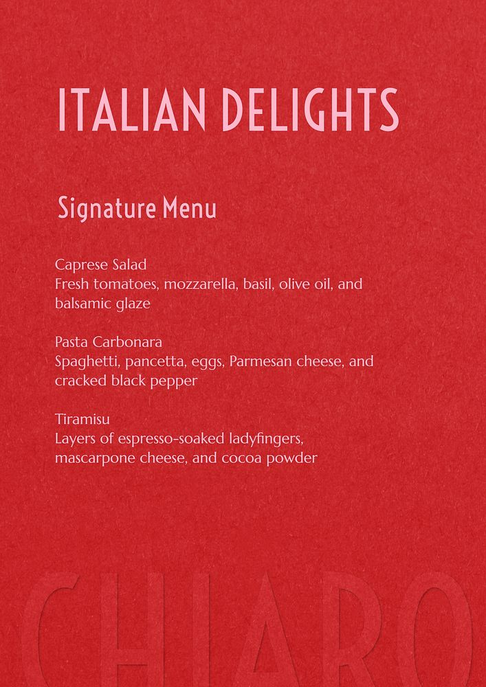 Signature menu template