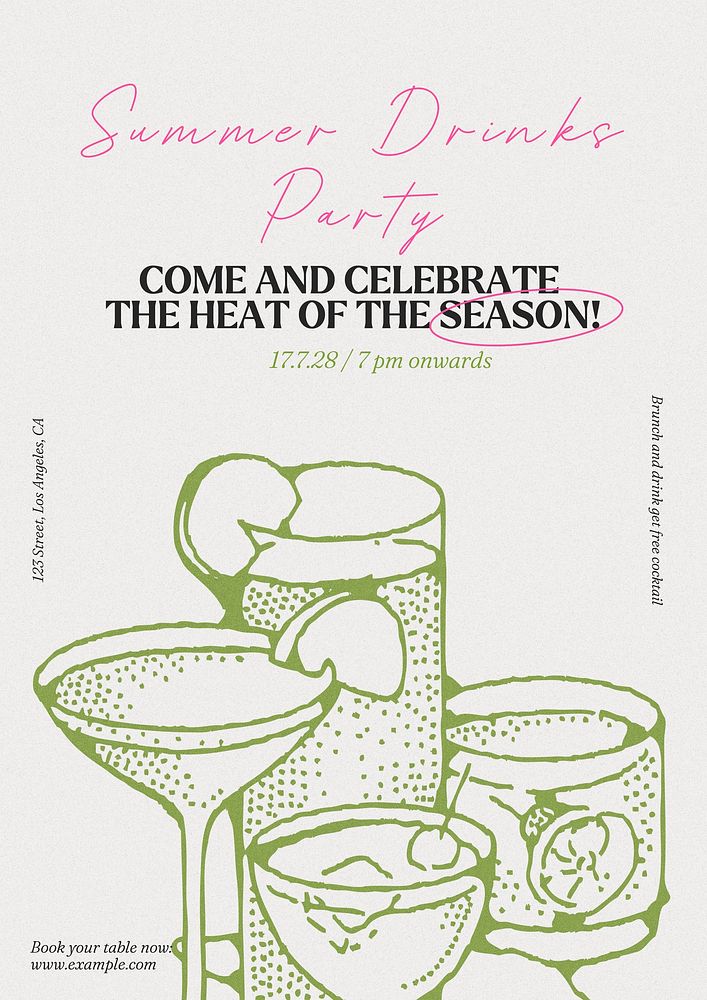 Summer drinks party poster template