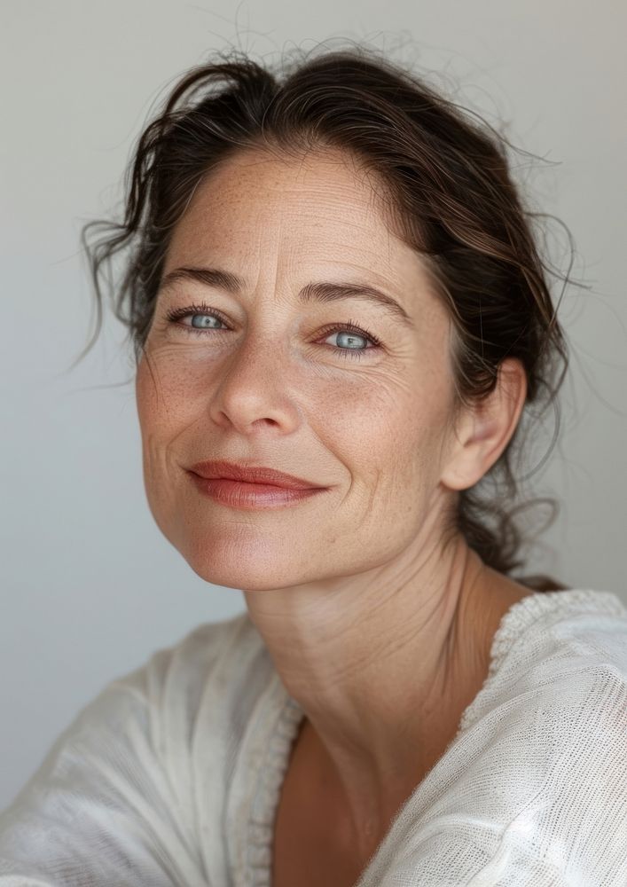 A middle age woman happy with no makeup photography smile portrait.