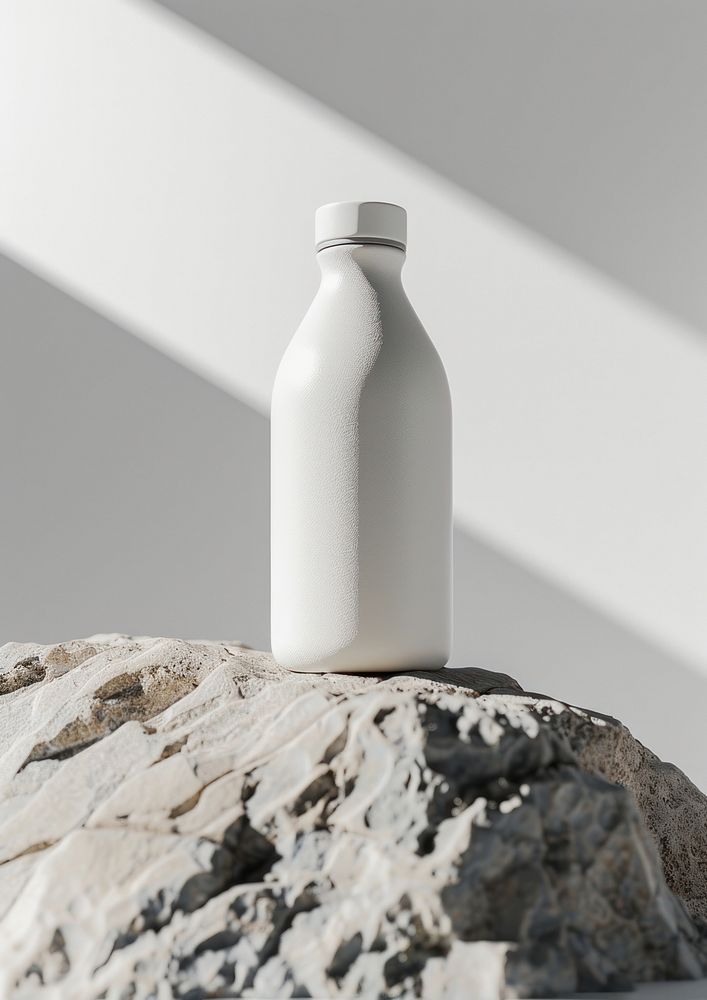 A white water bottle mockup beverage drink rock.