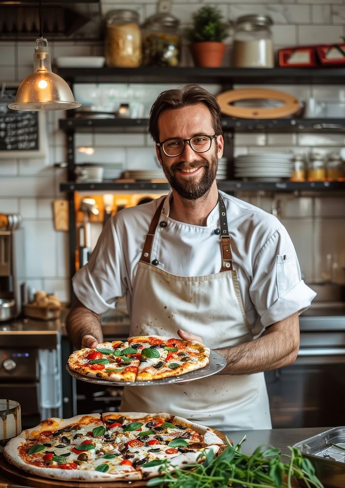 A smiling chef pizza person human.