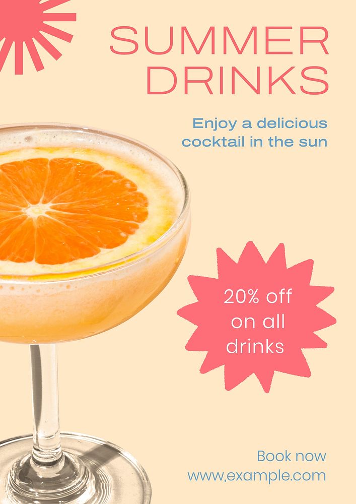 Summer drinks  poster template and design