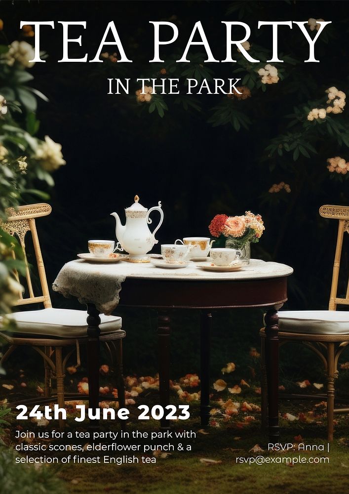 Park tea party poster template and design