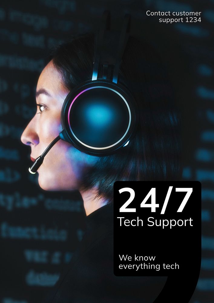 24/7 tech support poster template