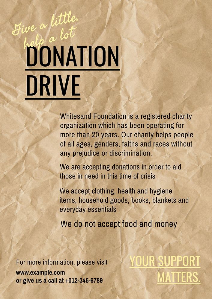 Donation drive poster template and design