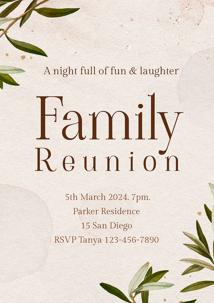 Family reunion invitation poster template & design