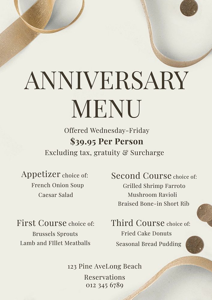 Anniversary menu template