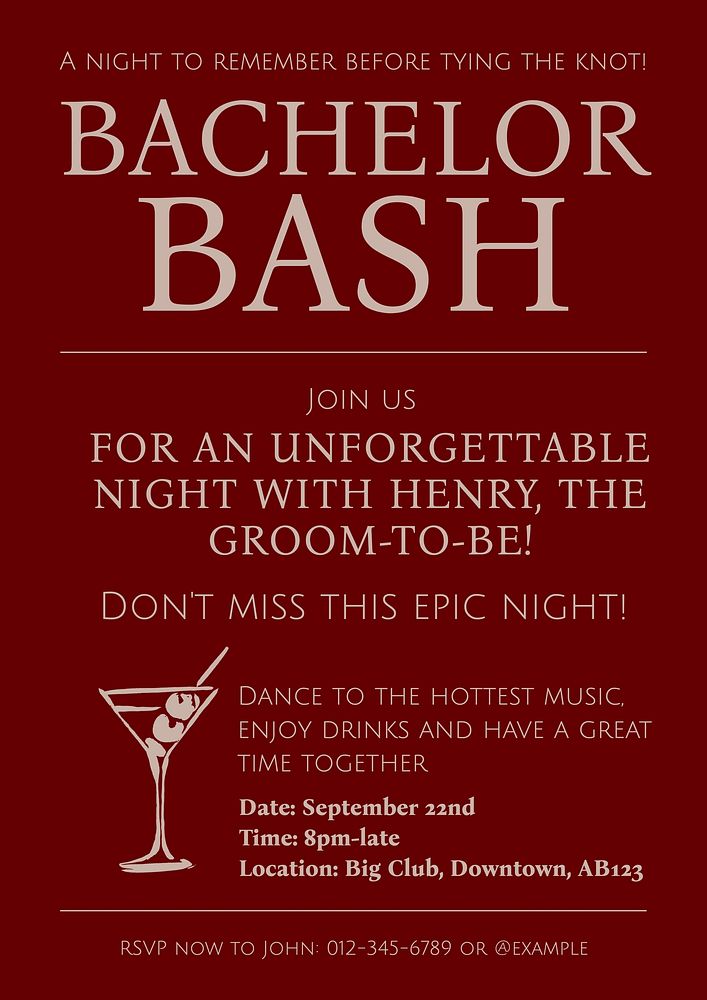 Bachelor bash poster template and design