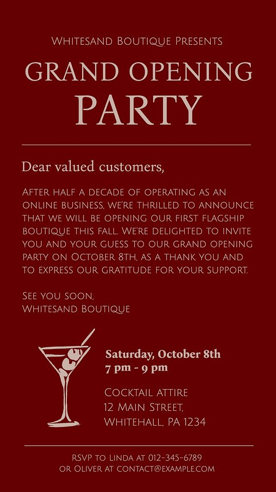 Grand opening party Instagram story template