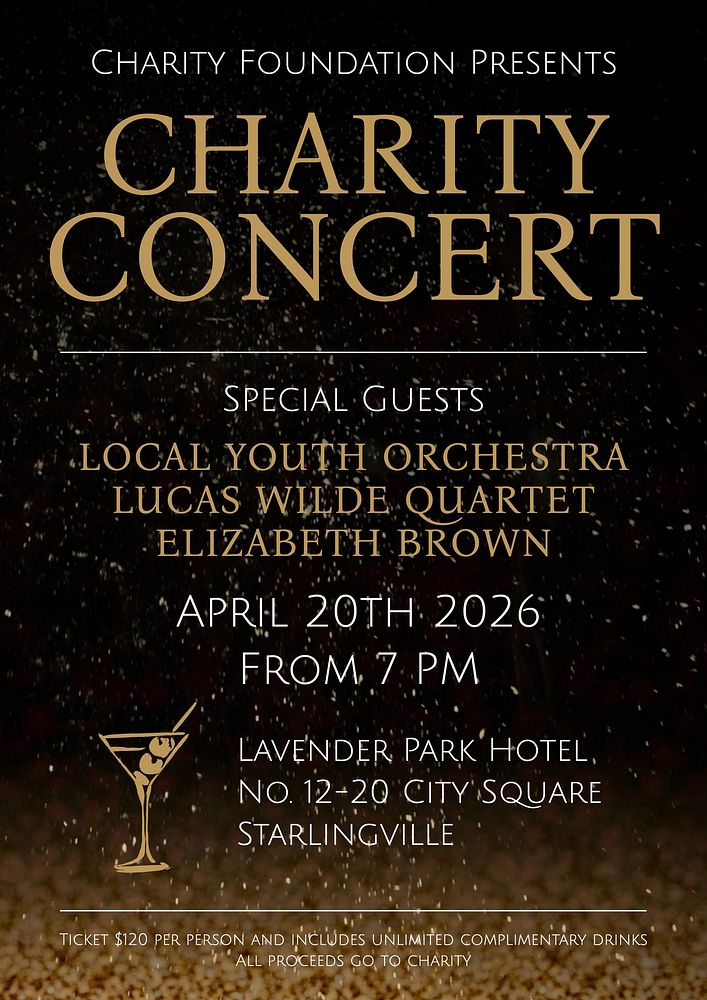 Charity concert poster template and design